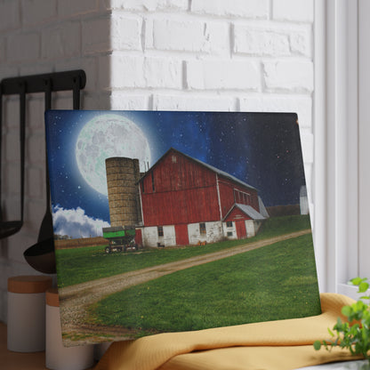 U R There Photography Fostoria Red in the Moonlight Rustic Farmhouse Tempered-Glass Cutting Board