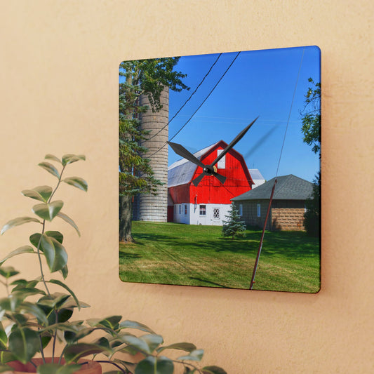 U R There Photography East Lake Road Red and Little Grey Rustic Farmhouse Acrylic Analog Wall Clock