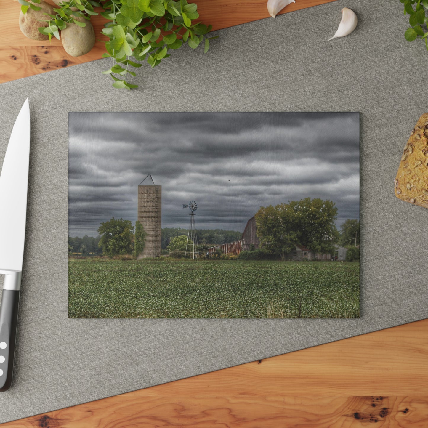 U R There Photography Rider Road Grey Rustic Farmhouse Tempered-Glass Cutting Board