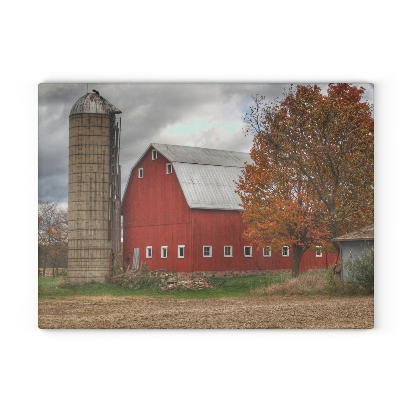 U R There Photography Brigham Road Red Rustic Farmhouse Tempered-Glass Cutting Board 8"x 11"