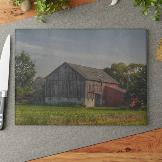 U R There Photography Pigeon Grey Saltbox Rustic Farmhouse Tempered-Glass Cutting Board