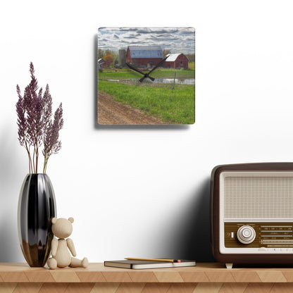 U R There Photography McDowell Road Reds II Rustic Farmhouse Acrylic Analog Wall Clock