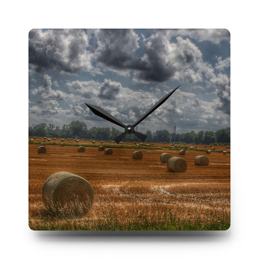 Haybale Heaven Rustic Farmhouse Acrylic Analog Wall Clock 10.75'' × 10.75'' (Square)