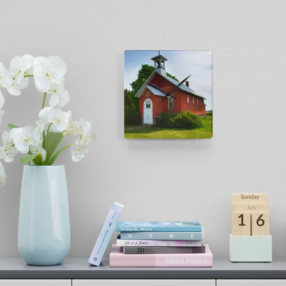 U R There Photography French Road Old Standard Schoolhouse I Rustic Farmhouse Acrylic Analog Wall Clock