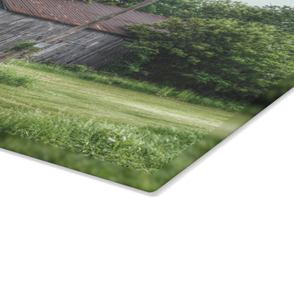U R There Photography Frankenmuth Grey Saltbox Rustic Farmhouse Tempered-Glass Cutting Board