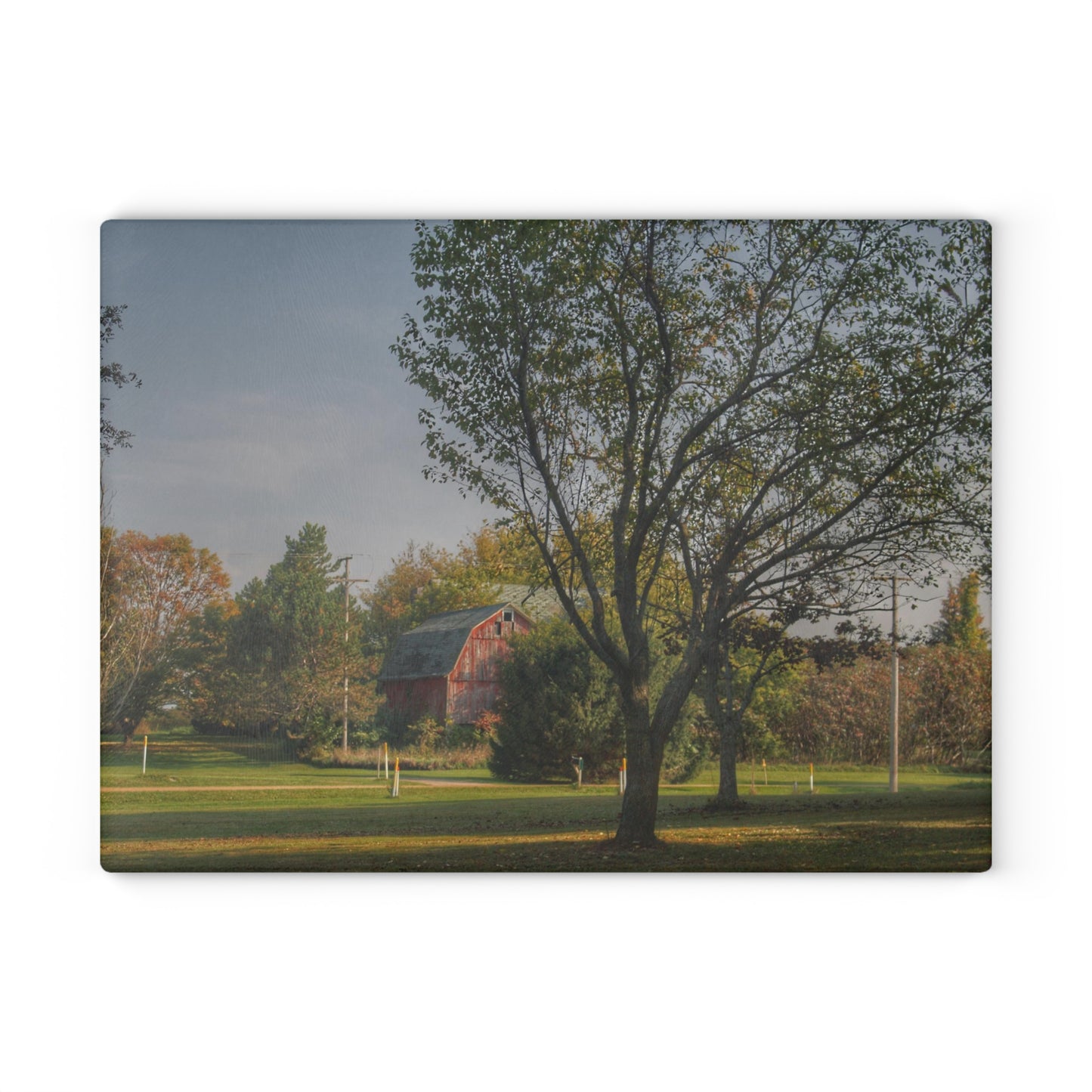 U R There Photography Belle River Red II Rustic Farmhouse Tempered-Glass Cutting Board