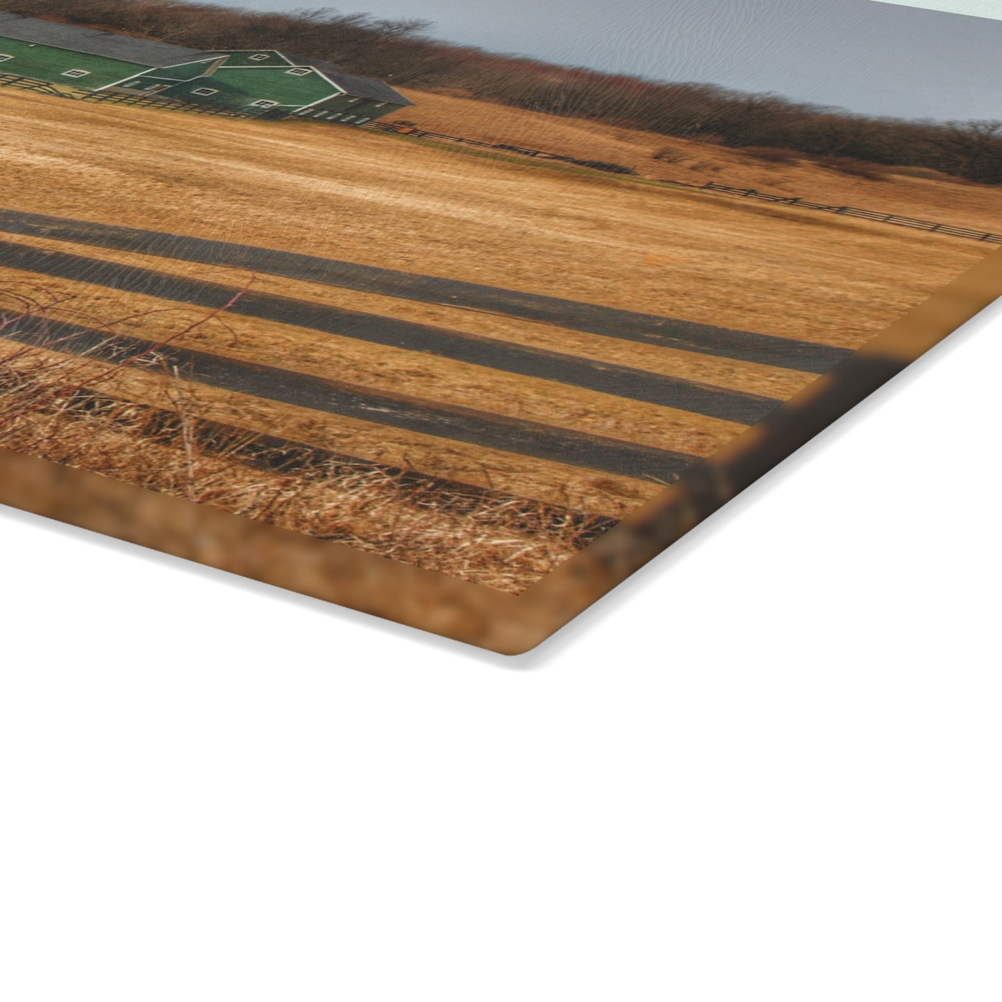 U R There Photography Green Barns and Broken Fences Rustic Farmhouse Tempered-Glass Cutting Board