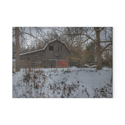 U R There Photography Hayes Road Grey in Winter II Rustic Farmhouse Tempered-Glass Cutting Board