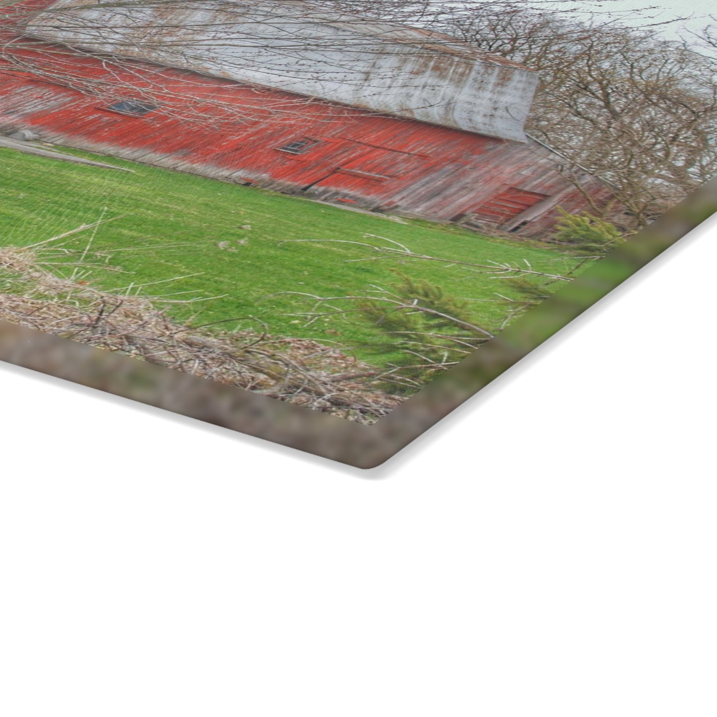 U R There Photography Dodge Road Rusted Red Rustic Farmhouse Tempered-Glass Cutting Board