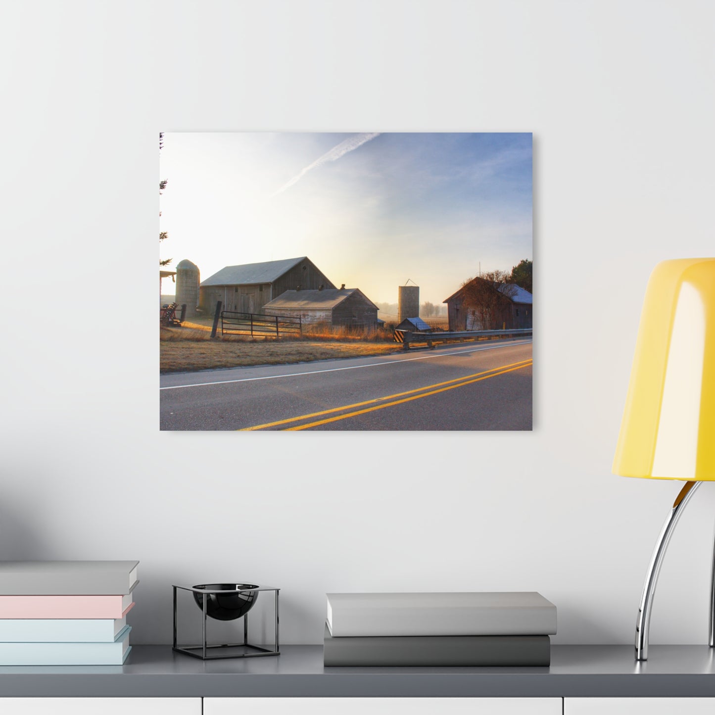 U R There Photography Wilder Road Foggy Morning Greys Rustic Farmhouse Acrylic Wall Print
