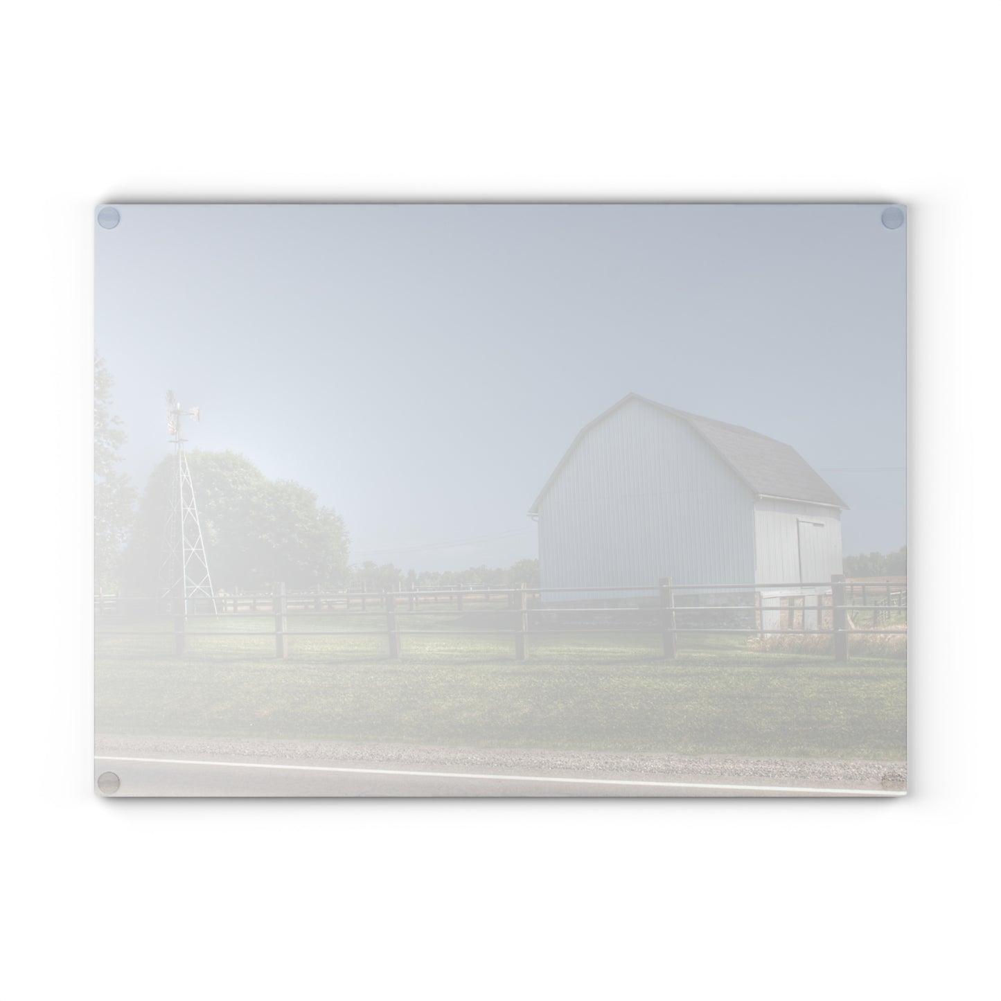 U R There Photography M-90 White and Windmill I Rustic Farmhouse Tempered-Glass Cutting Board