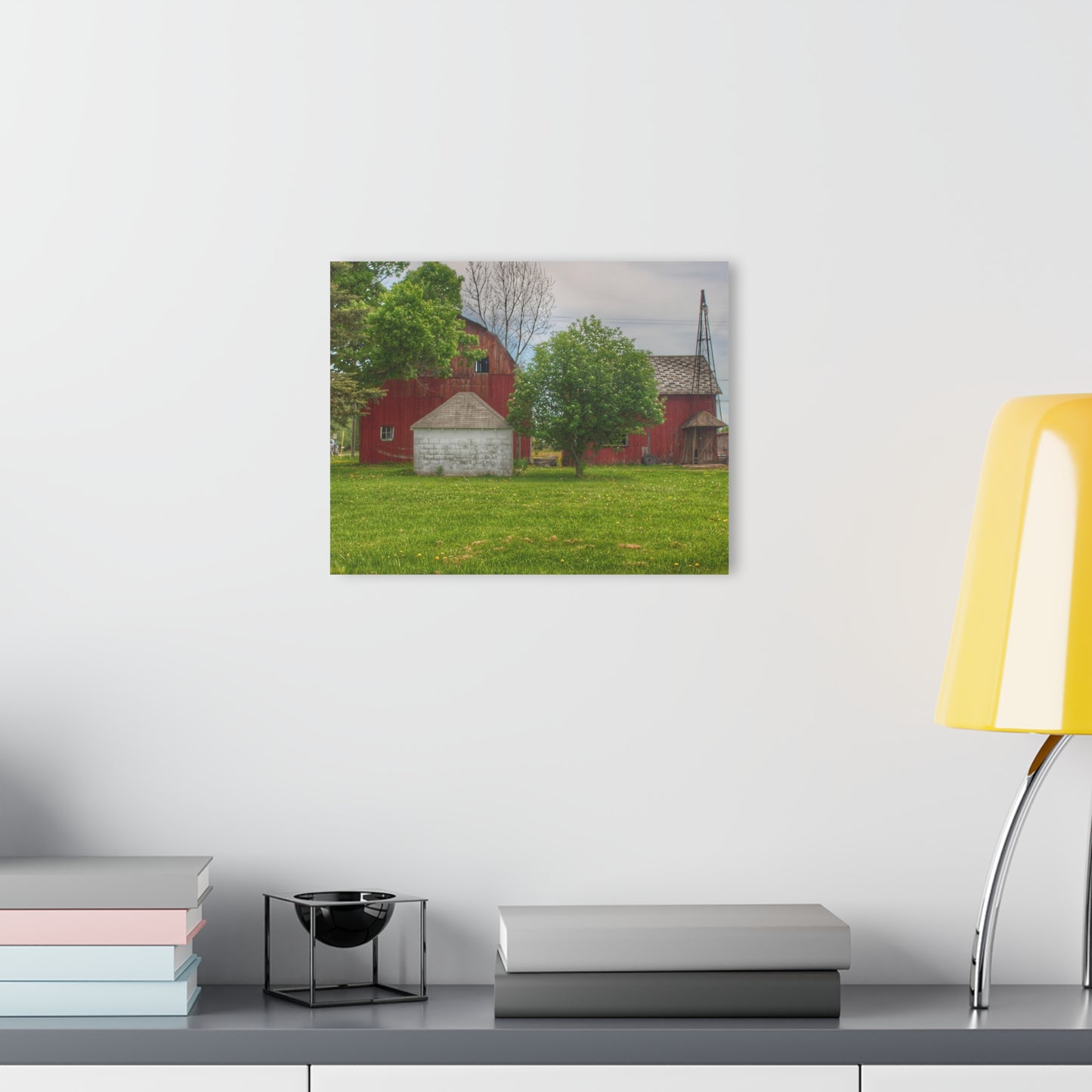 U R There Photography Roods Lake Road Red I Rustic Farmhouse Acrylic Wall Print