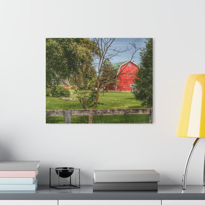 U R There Photography Roadside Red Beyond the Fence Rustic Farmhouse Acrylic Wall Print