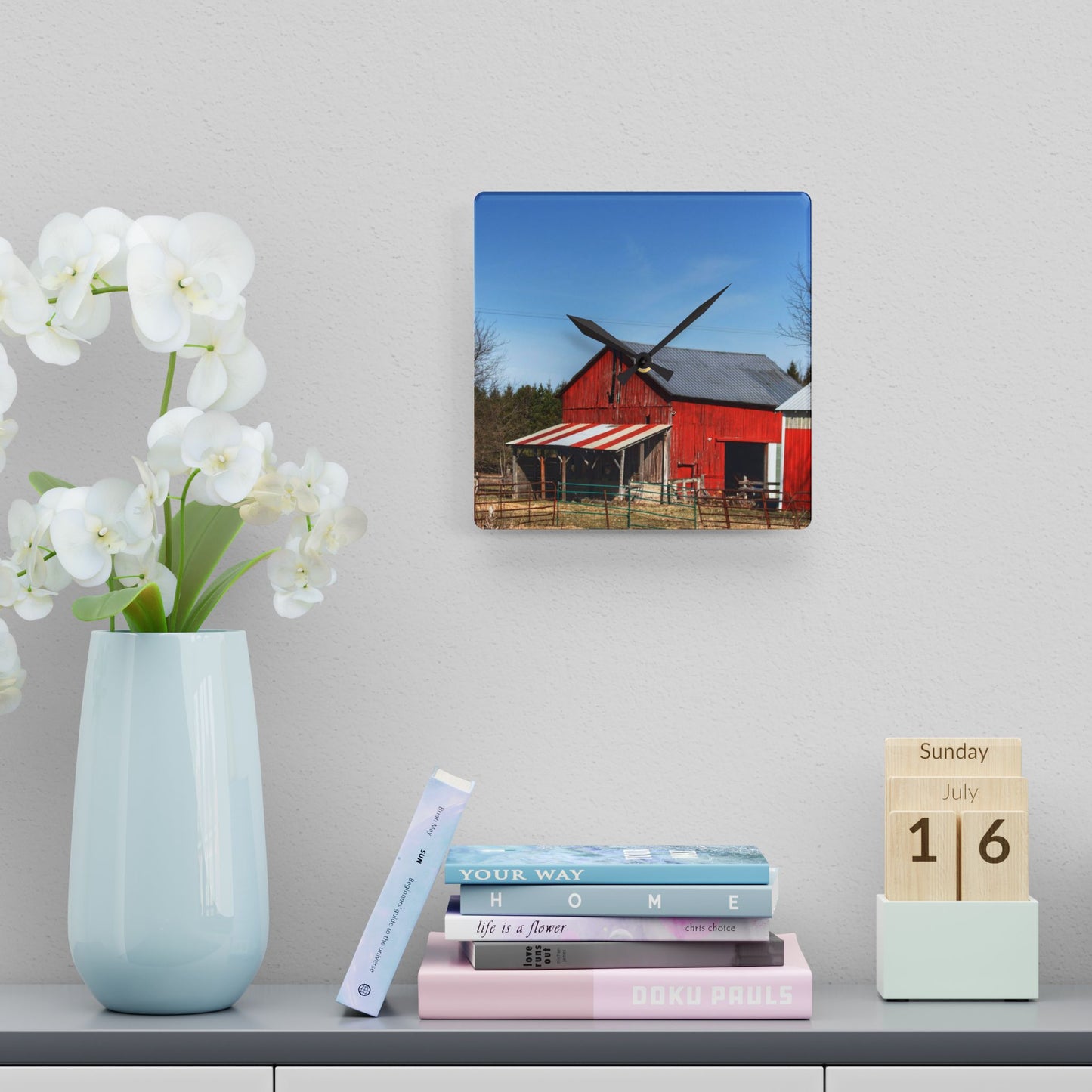 U R There Photography Cass City Carousel Red Rustic Farmhouse Acrylic Analog Wall Clock