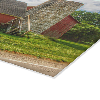 U R There Photography Metamora Red Silo Rustic Farmhouse Tempered-Glass Cutting Board