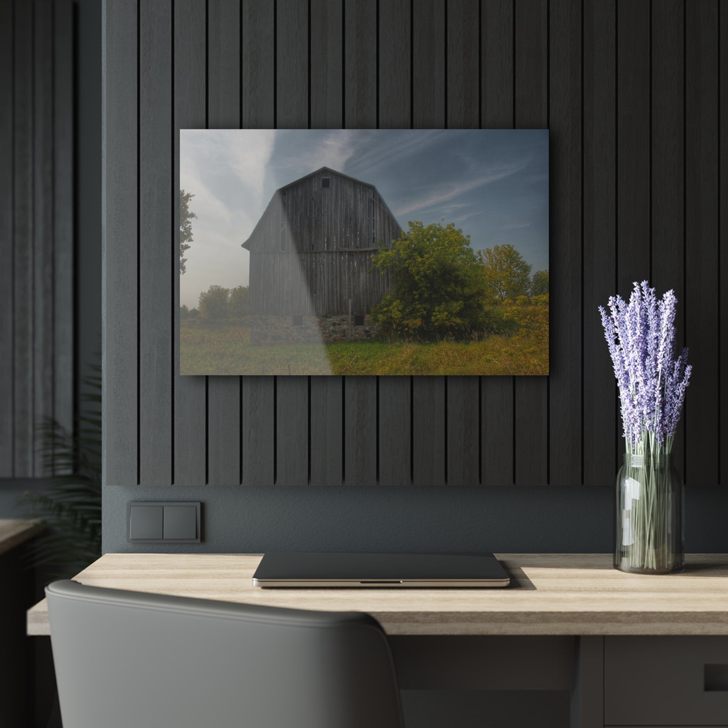 U R There Photography Cat Lake Grey I Rustic Farmhouse Acrylic Wall Print
