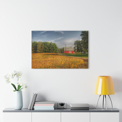 U R There Photography Red Barn on Golden Field Rustic Farmhouse Acrylic Analog Wall Clock