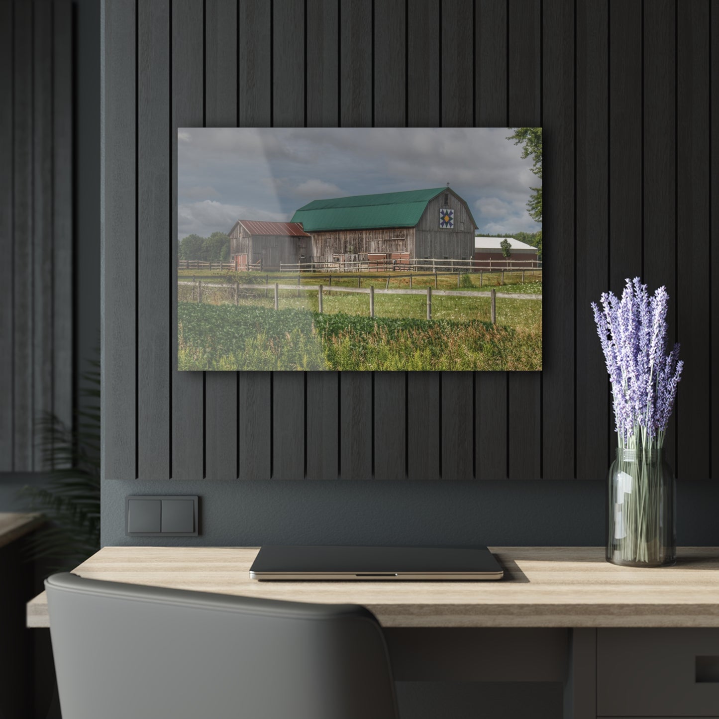 U R There Photography West Millington Road Grey Quilt Rustic Farmhouse Acrylic Wall Print