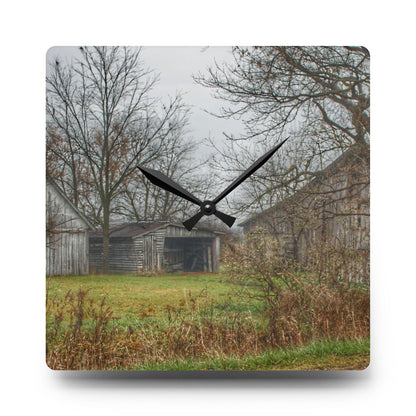 U R There Photography Bowers Road Greys III Rustic Farmhouse Acrylic Analog Wall Clock