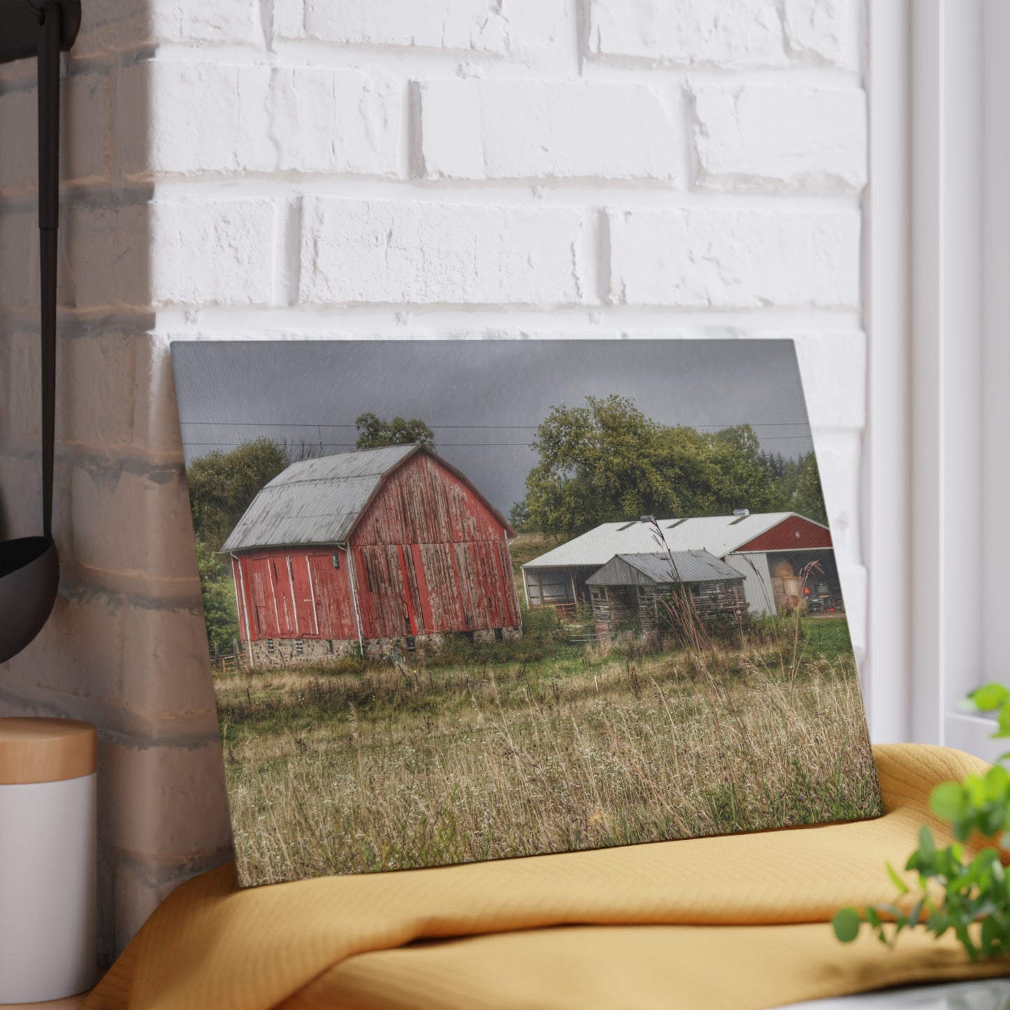 U R There Photography North Lake Road Red II Rustic Farmhouse Tempered-Glass Cutting Board