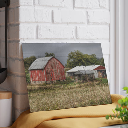 U R There Photography North Lake Road Red II Rustic Farmhouse Tempered-Glass Cutting Board