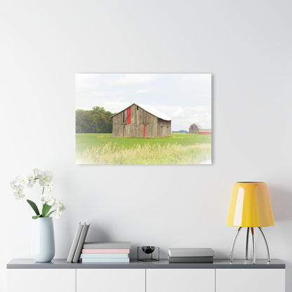 U R There Photography Square Barn with Barn in the Distance Rustic Farmhouse Acrylic Wall Print