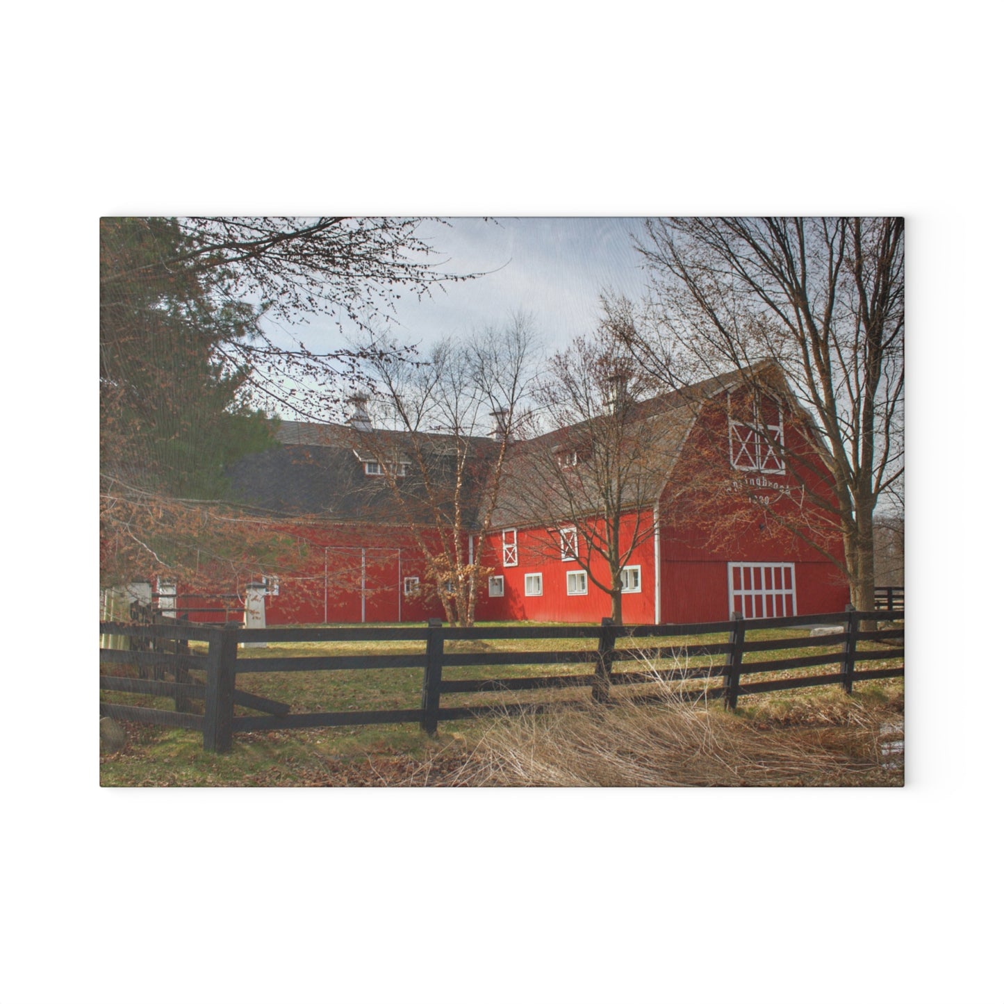 U R There Photography Thornville Road Red Rustic Farmhouse Tempered-Glass Cutting Board