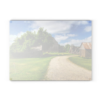 U R There Photography Brown City Road Barn and Buddy II Rustic Farmhouse Tempered-Glass Cutting Board