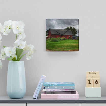 U R There Photography Country Red Rustic Farmhouse Acrylic Analog Wall Clock