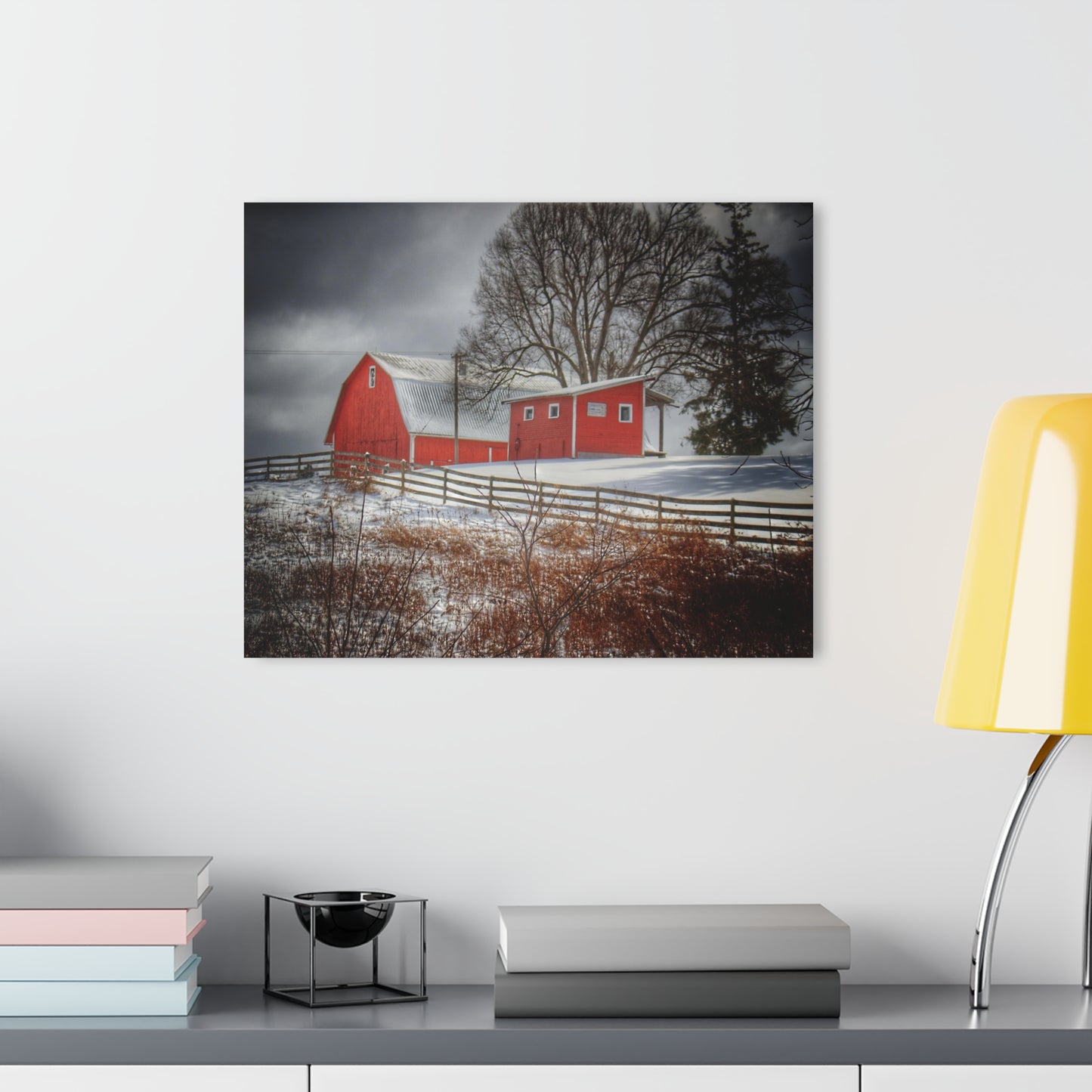 U R There Photography Catlin Red and Fence I Rustic Farmhouse Acrylic Wall Print