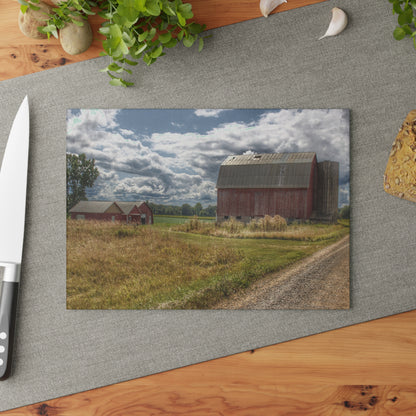 U R There Photography Haines Road Reds Rustic Farmhouse Tempered-Glass Cutting Board
