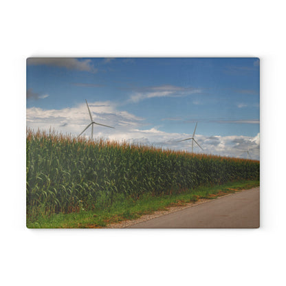 U R There Photography Gilford Road Corn Row I Rustic Farmhouse Tempered-Glass Cutting Board