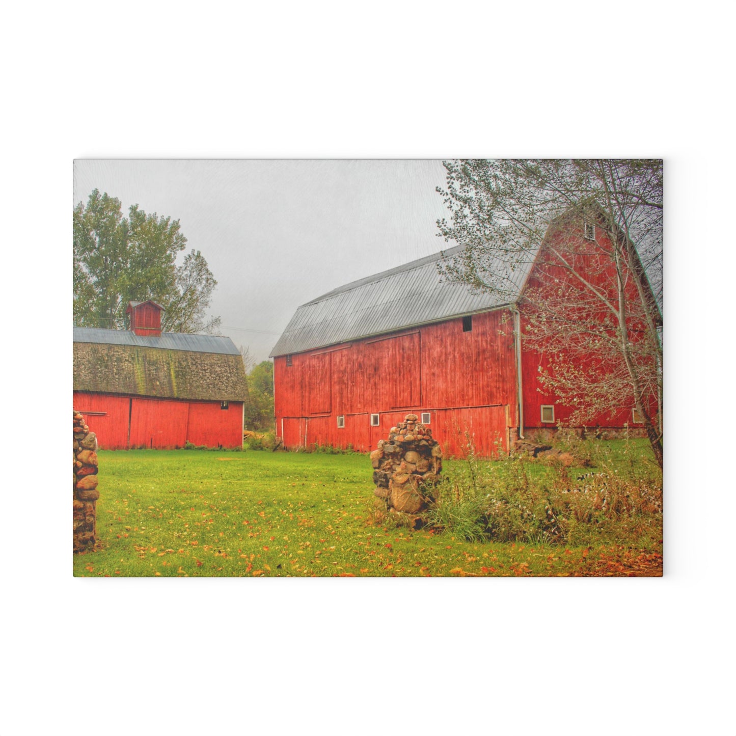 U R There Photography Cramton Road Reds I Rustic Farmhouse Tempered-Glass Cutting Board