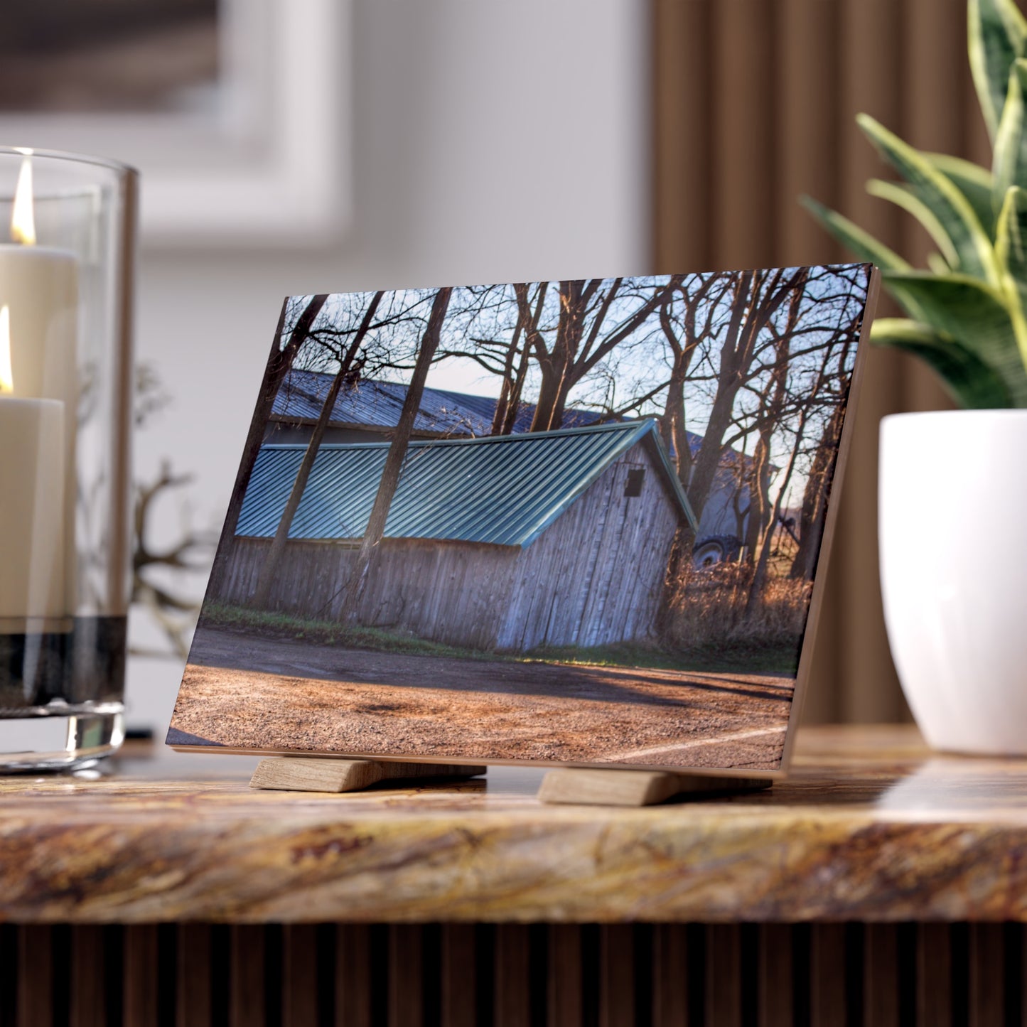 U R There Photography Baldwin Roadside Shack Rustic Farmhouse Decorative Ceramic Tile 6" × 8" Glossy