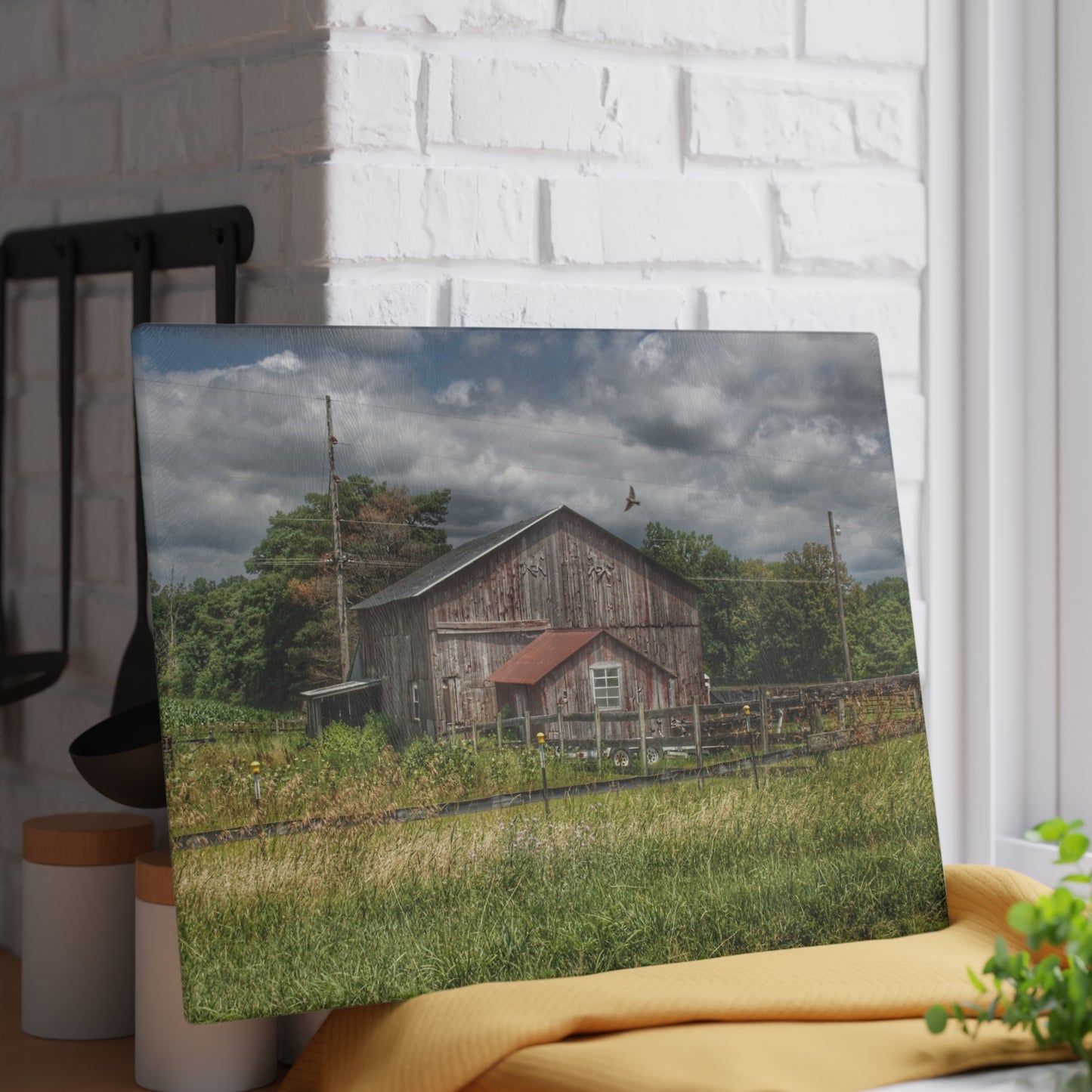 U R There Photography Millington Road Grey Horse Barn Rustic Farmhouse Tempered-Glass Cutting Board