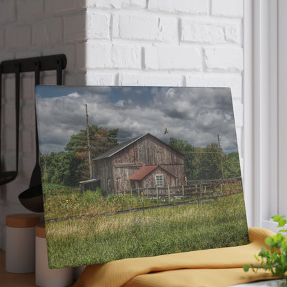 U R There Photography Millington Road Grey Horse Barn Rustic Farmhouse Tempered-Glass Cutting Board