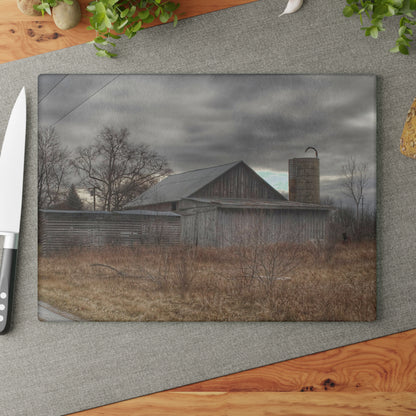 U R There Photography Church Road Grey I Rustic Farmhouse Tempered-Glass Cutting Board