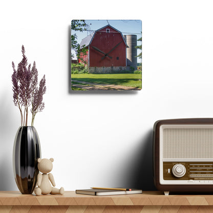 U R There Photography Mayville Road Red Rustic Farmhouse Acrylic Analog Wall Clock