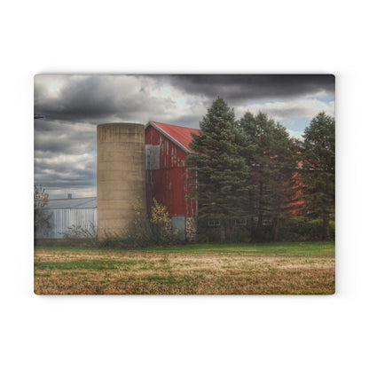 U R There Photography Laur Road Red Among the Pines II Rustic Farmhouse Tempered-Glass Cutting Board