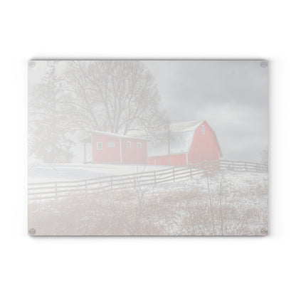 U R There Photography Catlin Red and Fence II Rustic Farmhouse Tempered-Glass Cutting Board