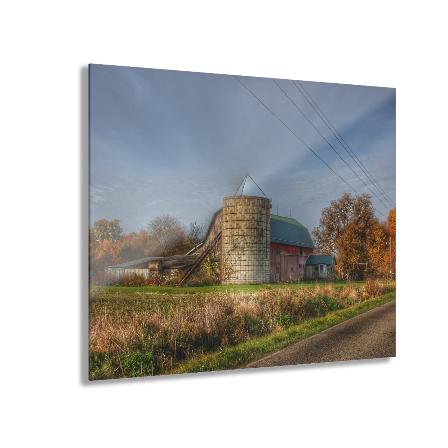 U R There Photography Plumb Creek Road Red in Fall I Rustic Farmhouse Acrylic Wall Print