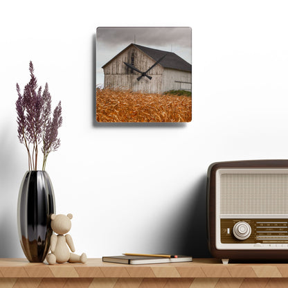 U R There Photography Merry Road Grey Rustic Farmhouse Acrylic Analog Wall Clock