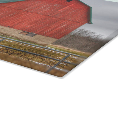 U R There Photography Lonsberry Red Rustic Farmhouse Tempered-Glass Cutting Board