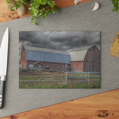 U R There Photography Sandusky Horse Barn Against Fall Skies Rustic Farmhouse Tempered-Glass Cutting Board