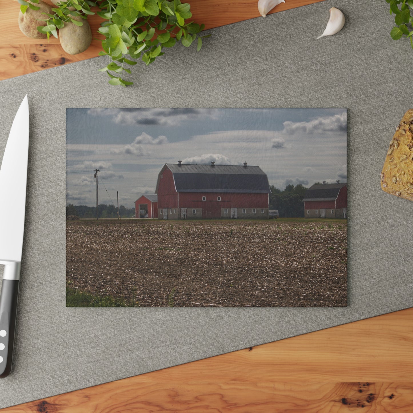 U R There Photography Wheeling Road Red Rustic Farmhouse Tempered-Glass Cutting Board