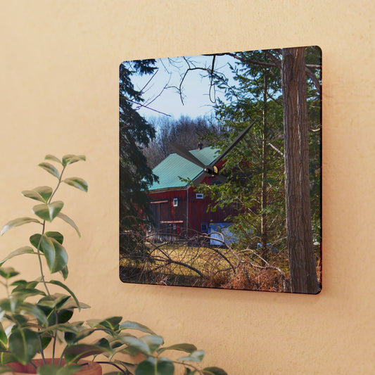 U R There Photography Bordman Road Hidden Red Rustic Farmhouse Acrylic Analog Wall Clock