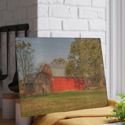U R There Photography Barkley Road Red I Rustic Farmhouse Tempered-Glass Cutting Board