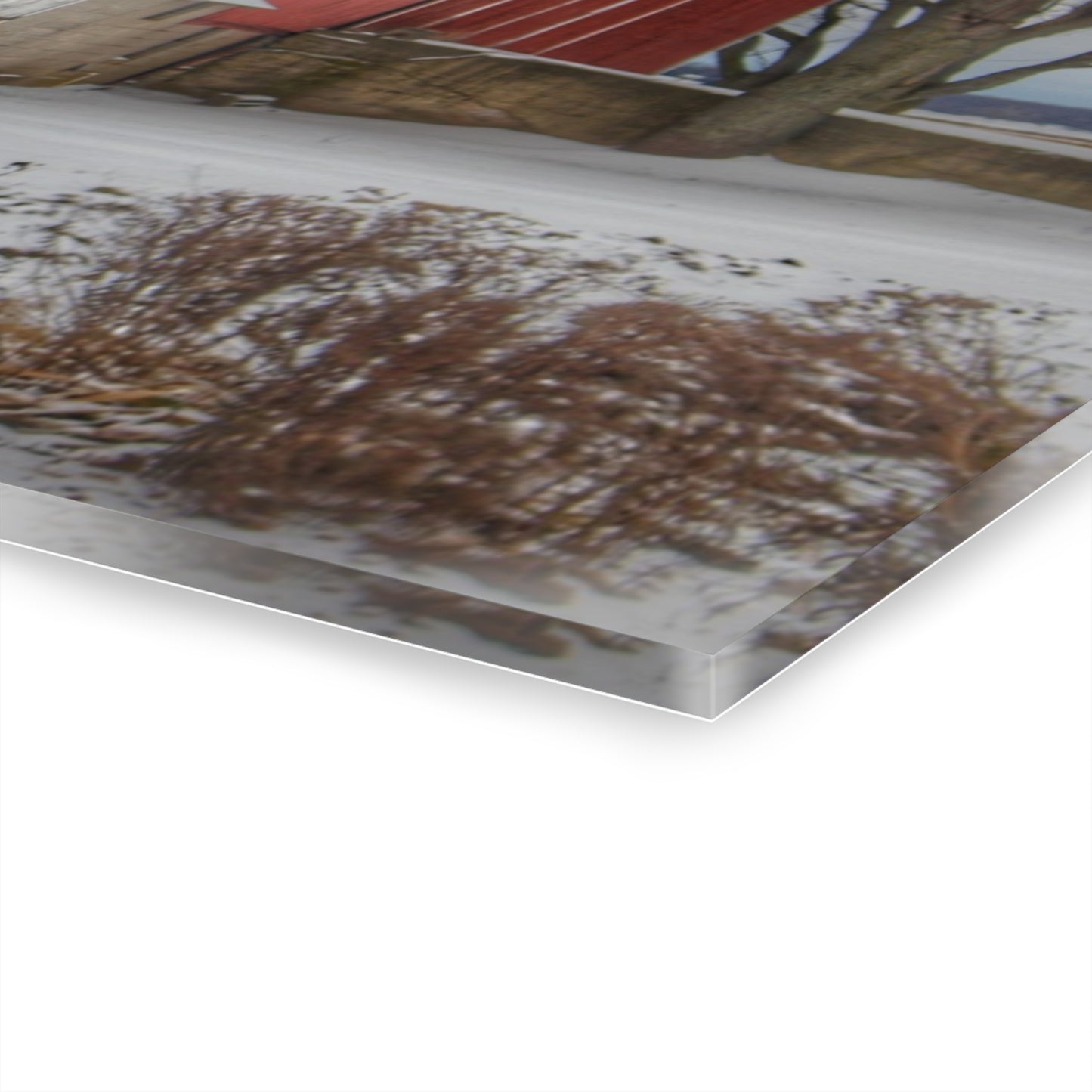 U R There Photography Frenchline Road Red in Winter Rustic Farmhouse Acrylic Wall Print