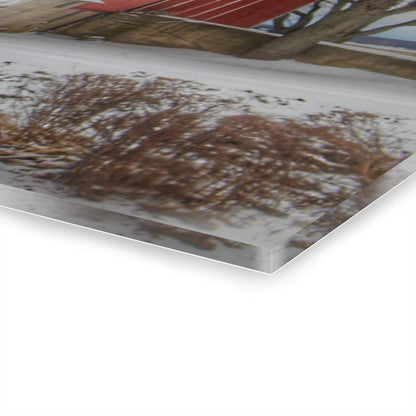 U R There Photography Frenchline Road Red in Winter Rustic Farmhouse Acrylic Wall Print