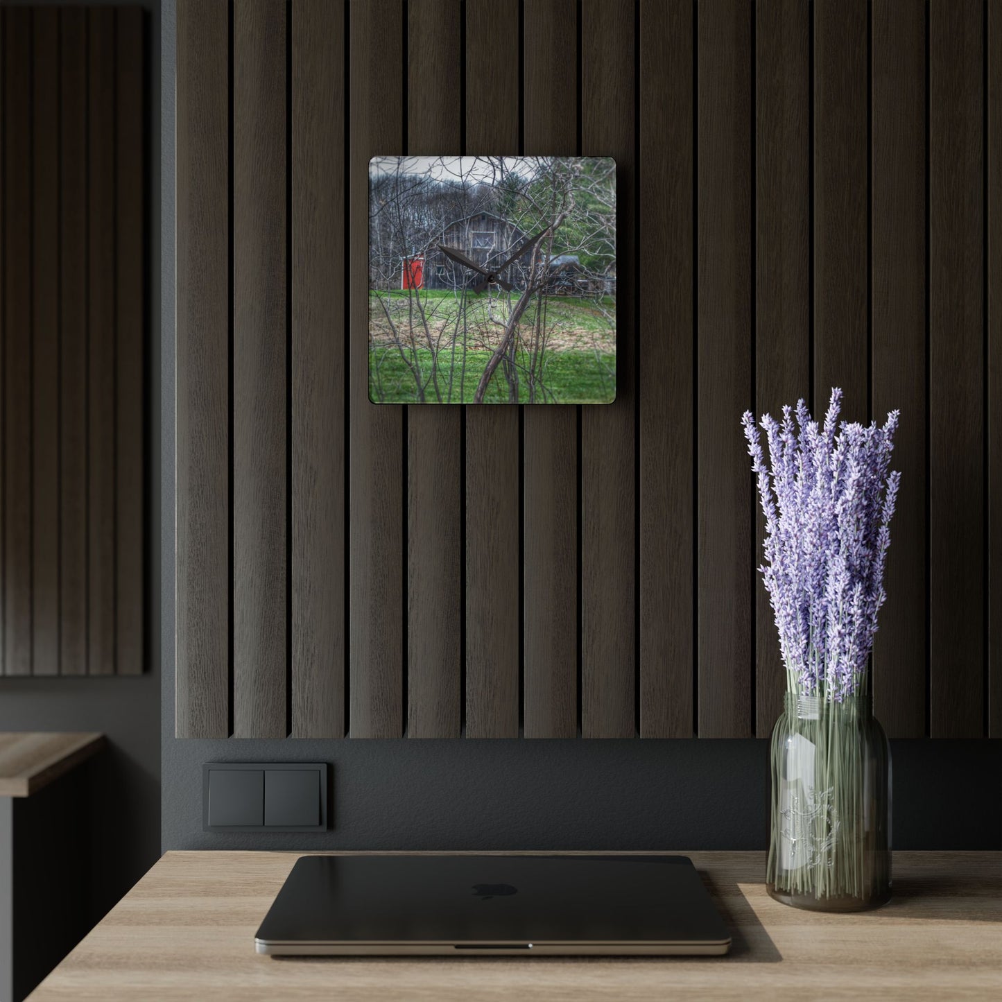 U R There Photography Hidden Capac Grey Rustic Farmhouse Acrylic Analog Wall Clock
